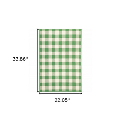 2' X 3' Green and Ivory Geometric Stain Resistant Indoor Outdoor Area Rug