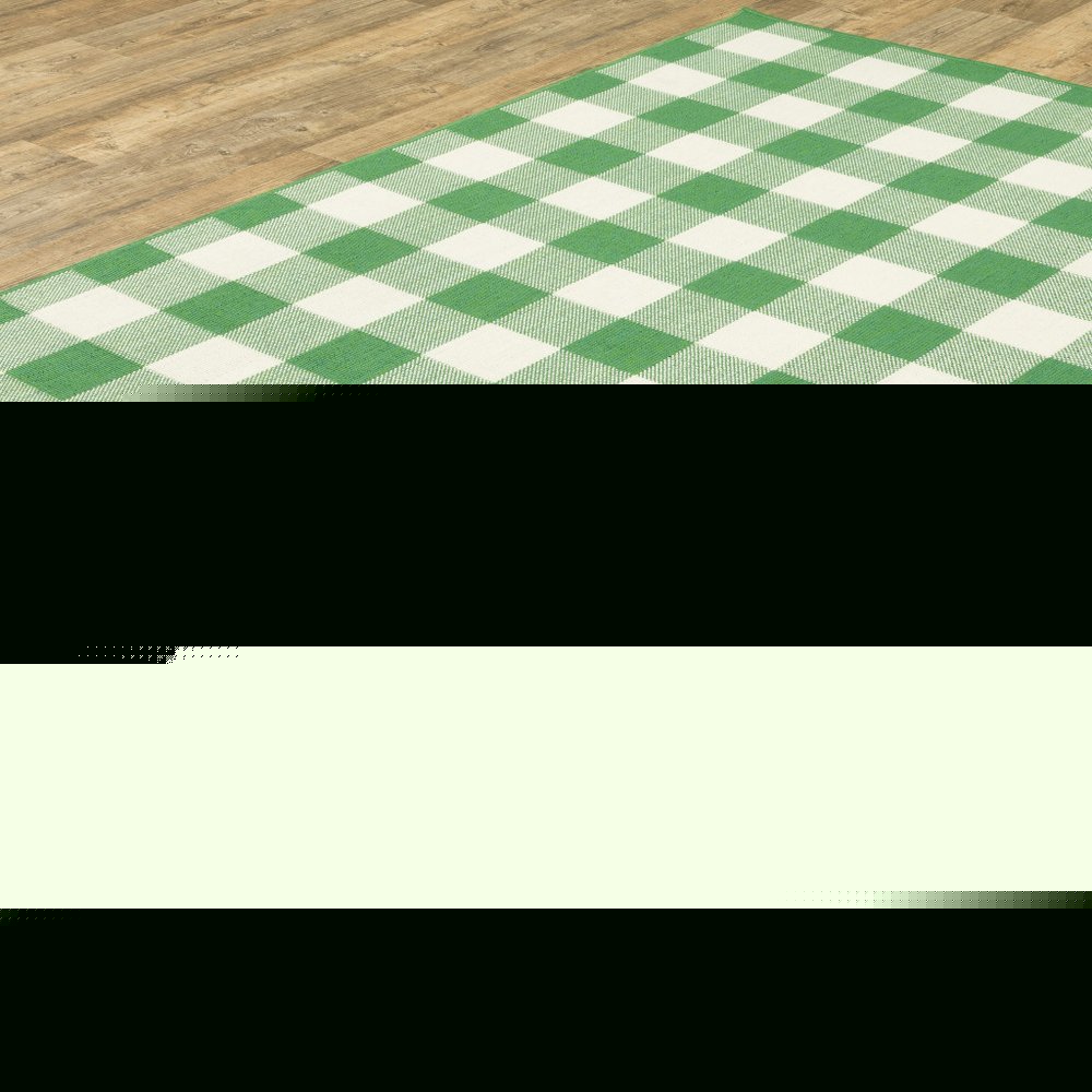 4' X 6' Green and Ivory Geometric Stain Resistant Indoor Outdoor Area Rug