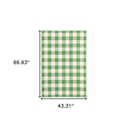 4' X 6' Green and Ivory Geometric Stain Resistant Indoor Outdoor Area Rug