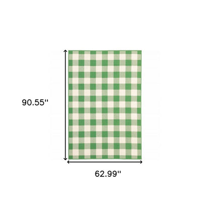 5' X 8' Green and Ivory Geometric Stain Resistant Indoor Outdoor Area Rug