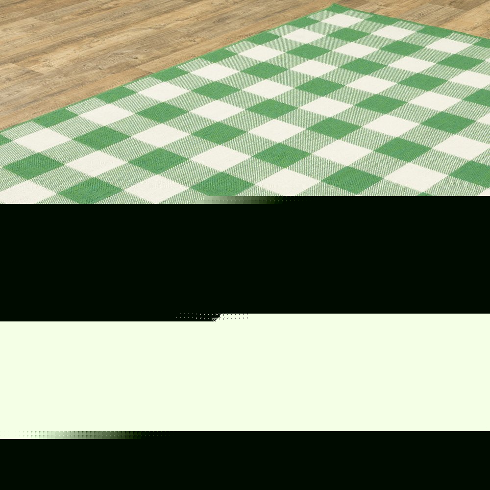 8' X 11' Green and Ivory Geometric Stain Resistant Indoor Outdoor Area Rug