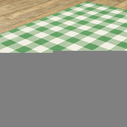 8' X 11' Green and Ivory Geometric Stain Resistant Indoor Outdoor Area Rug