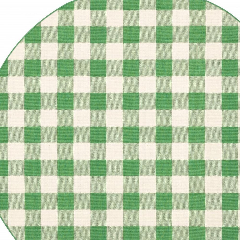 8' X 8' Green and Ivory Round Geometric Stain Resistant Indoor Outdoor Area Rug