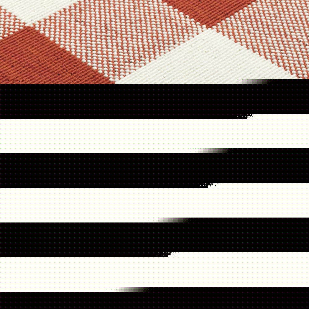 2' X 8' Red and Ivory Geometric Stain Resistant Indoor Outdoor Area Rug