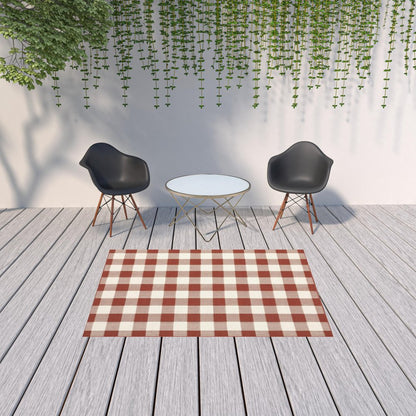 5' X 8' Red and Ivory Geometric Stain Resistant Indoor Outdoor Area Rug