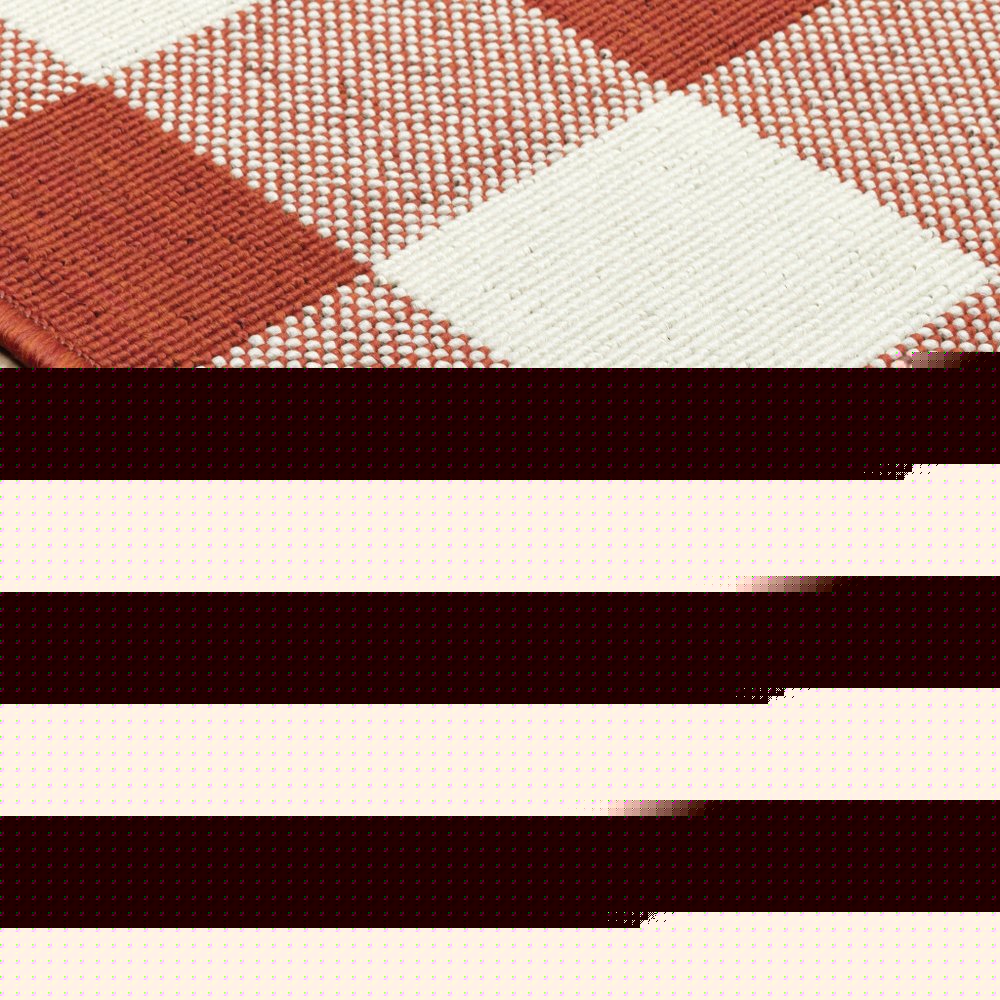 9' X 13' Red And Ivory Geometric Indoor Outdoor Area Rug