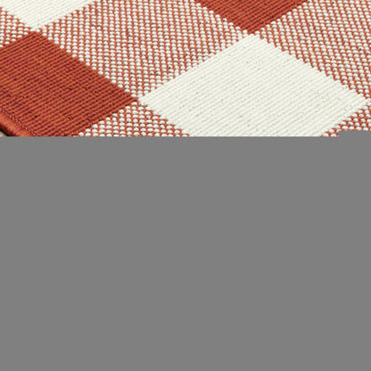 9' X 13' Red And Ivory Geometric Indoor Outdoor Area Rug