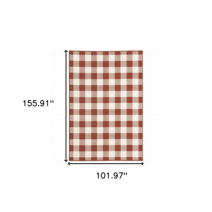 9' X 13' Red And Ivory Geometric Indoor Outdoor Area Rug