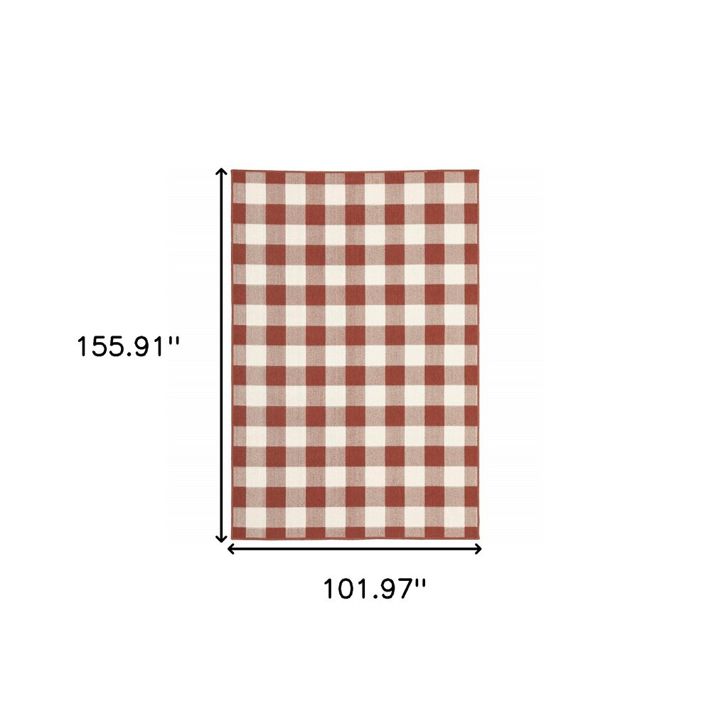 9' X 13' Red And Ivory Geometric Indoor Outdoor Area Rug