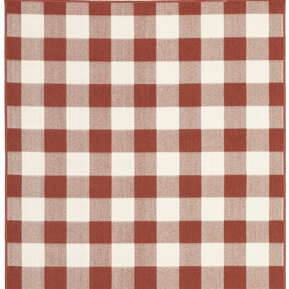 9' X 13' Red And Ivory Geometric Indoor Outdoor Area Rug
