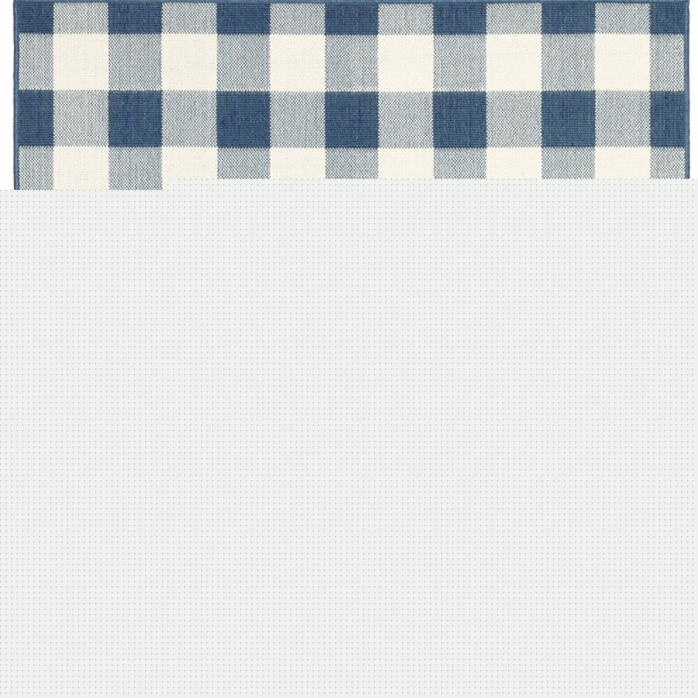 9' X 13' Blue and Ivory Geometric Stain Resistant Indoor Outdoor Area Rug