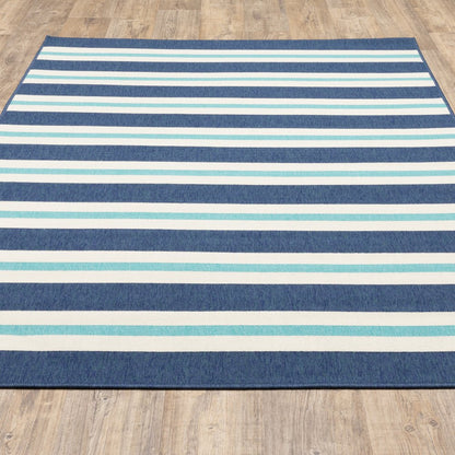 2' X 3' Blue and Ivory Geometric Stain Resistant Indoor Outdoor Area Rug