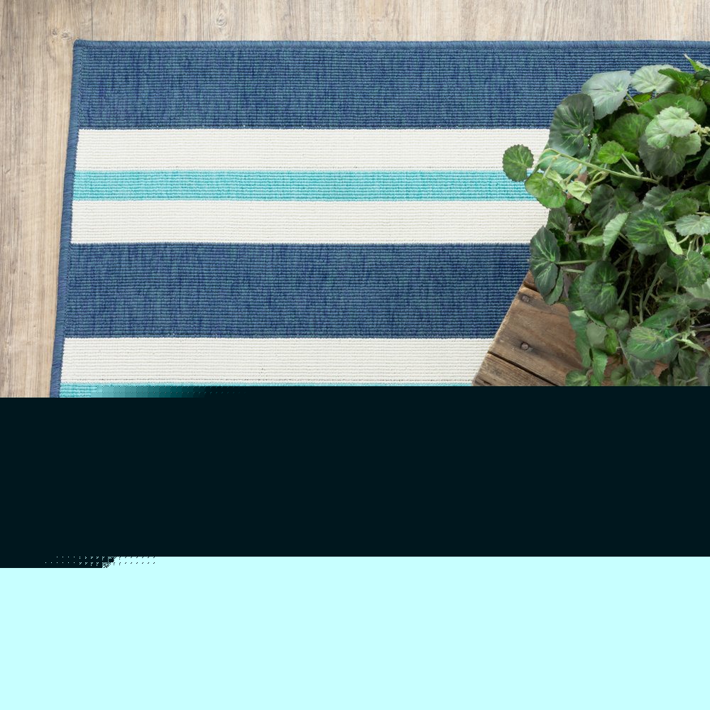 5' X 8' Blue and Ivory Geometric Stain Resistant Indoor Outdoor Area Rug