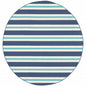 8' X 8' Blue and Ivory Round Geometric Stain Resistant Indoor Outdoor Area Rug