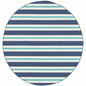 8' X 8' Blue and Ivory Round Geometric Stain Resistant Indoor Outdoor Area Rug
