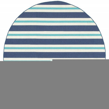 8' X 8' Blue and Ivory Round Geometric Stain Resistant Indoor Outdoor Area Rug