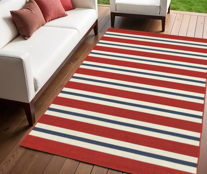 4' X 6' Red and Ivory Geometric Stain Resistant Indoor Outdoor Area Rug