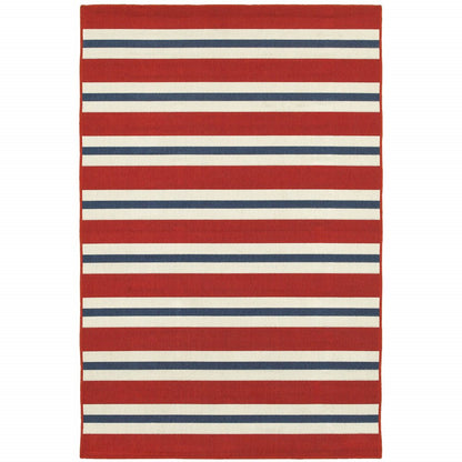 4' X 6' Red and Ivory Geometric Stain Resistant Indoor Outdoor Area Rug