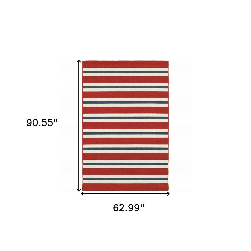5' X 8' Red and Ivory Geometric Stain Resistant Indoor Outdoor Area Rug