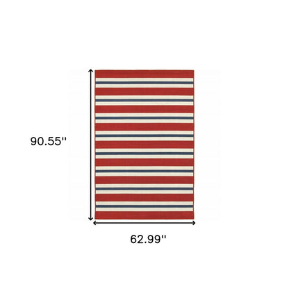 5' X 8' Red and Ivory Geometric Stain Resistant Indoor Outdoor Area Rug