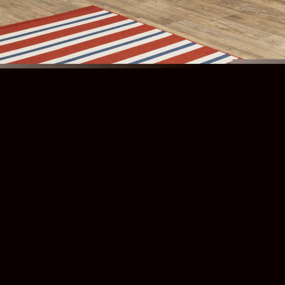 5' X 8' Red and Ivory Geometric Stain Resistant Indoor Outdoor Area Rug