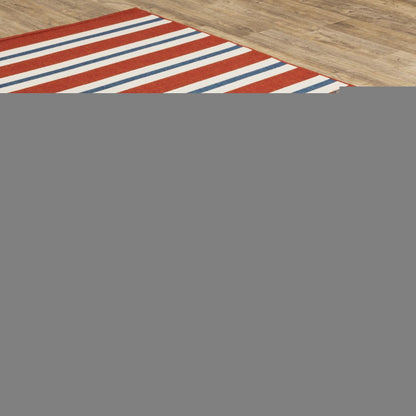 5' X 8' Red and Ivory Geometric Stain Resistant Indoor Outdoor Area Rug