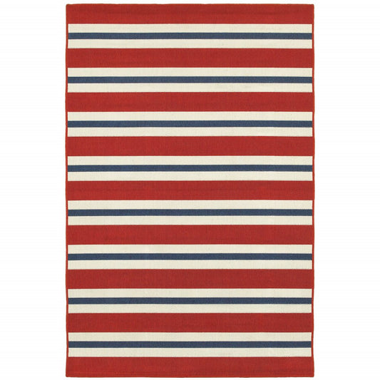 9' X 13' Red and Ivory Geometric Stain Resistant Indoor Outdoor Area Rug