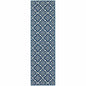 2' X 8' Blue and Ivory Floral Stain Resistant Indoor Outdoor Area Rug
