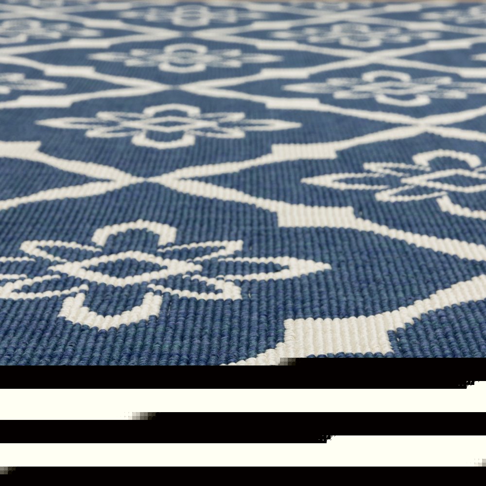 8' X 11' Blue and Ivory Floral Stain Resistant Indoor Outdoor Area Rug