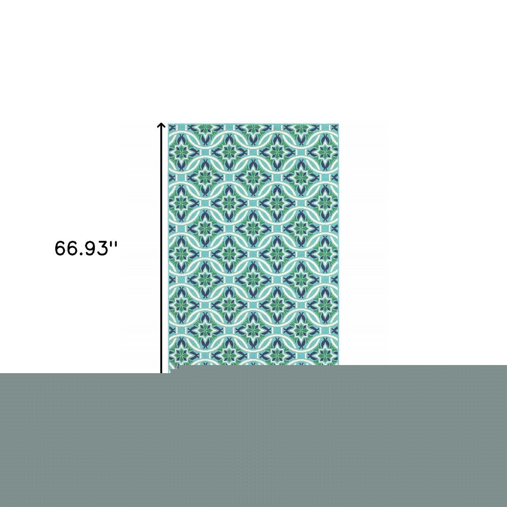 4' X 6' Blue and Green Geometric Stain Resistant Indoor Outdoor Area Rug