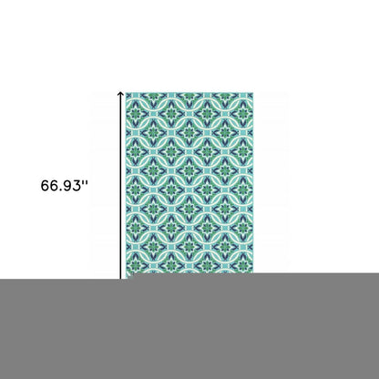 4' X 6' Blue and Green Geometric Stain Resistant Indoor Outdoor Area Rug