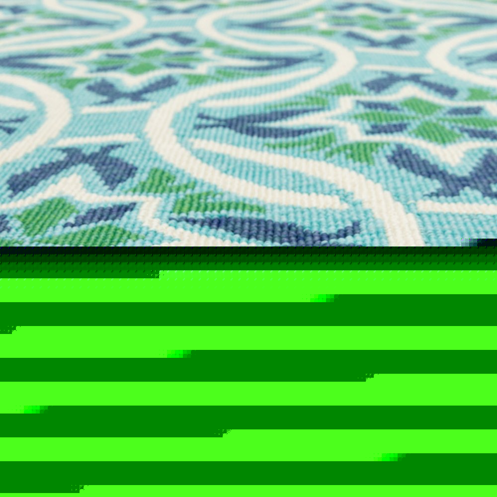 9' X 13' Blue and Green Geometric Stain Resistant Indoor Outdoor Area Rug