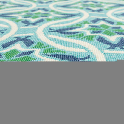 9' X 13' Blue and Green Geometric Stain Resistant Indoor Outdoor Area Rug