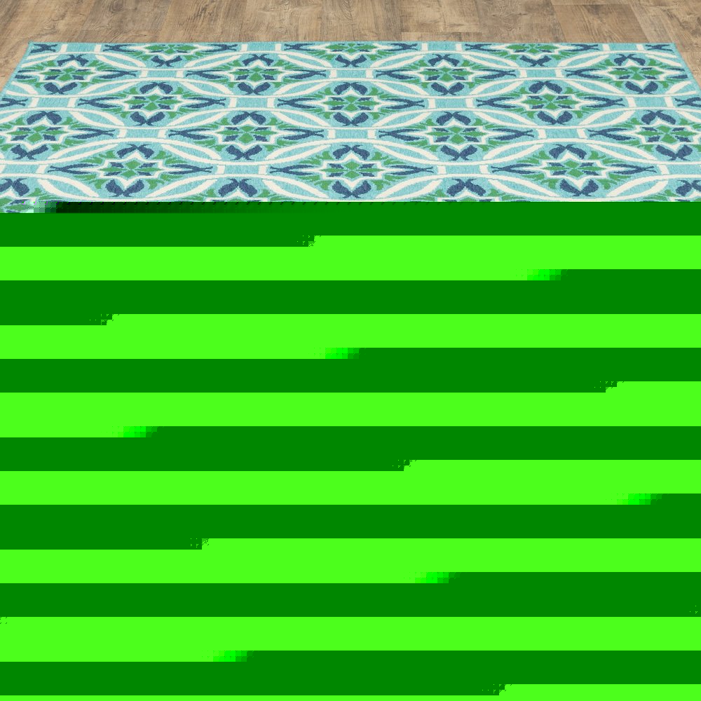 9' X 13' Blue and Green Geometric Stain Resistant Indoor Outdoor Area Rug