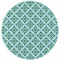 8' X 8' Blue and Green Round Geometric Stain Resistant Indoor Outdoor Area Rug