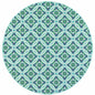 8' X 8' Blue and Green Round Geometric Stain Resistant Indoor Outdoor Area Rug