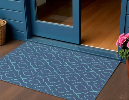 2' X 3' Blue Geometric Stain Resistant Indoor Outdoor Area Rug