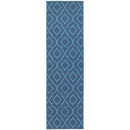 2' X 8' Blue Geometric Stain Resistant Indoor Outdoor Area Rug