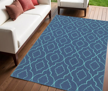 4' X 6' Blue Geometric Stain Resistant Indoor Outdoor Area Rug