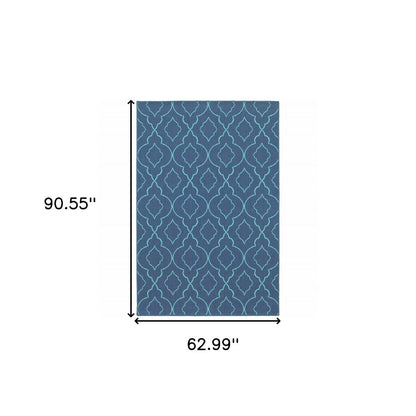 5' X 8' Blue Geometric Stain Resistant Indoor Outdoor Area Rug