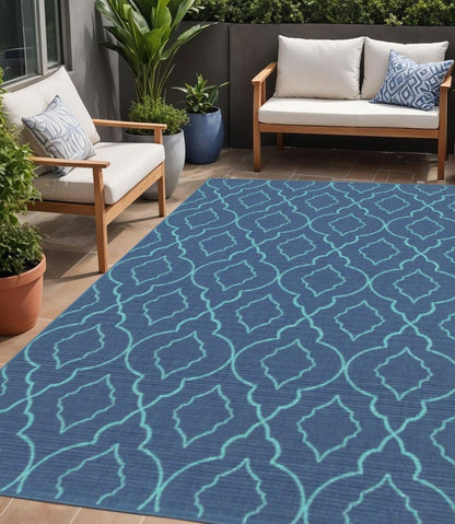 5' X 8' Blue Geometric Stain Resistant Indoor Outdoor Area Rug