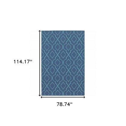 7' X 10' Blue Geometric Stain Resistant Indoor Outdoor Area Rug
