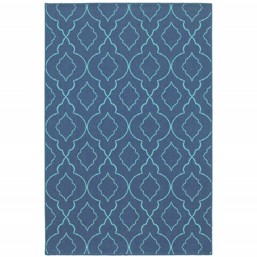 7' X 10' Blue Geometric Stain Resistant Indoor Outdoor Area Rug