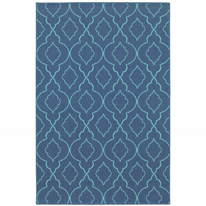 7' X 10' Blue Geometric Stain Resistant Indoor Outdoor Area Rug