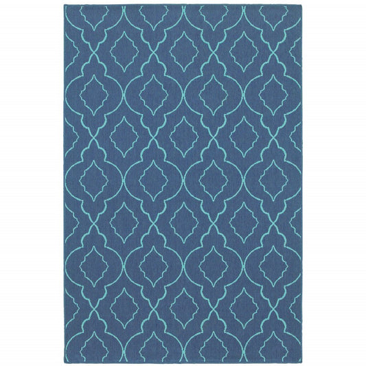 7' X 10' Blue Geometric Stain Resistant Indoor Outdoor Area Rug