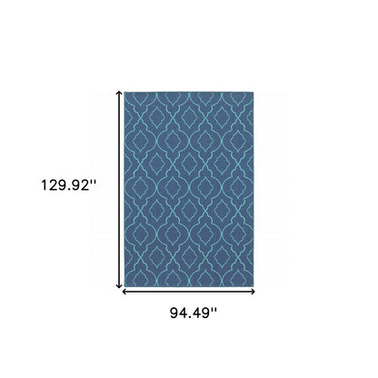 8' X 11' Blue Geometric Stain Resistant Indoor Outdoor Area Rug