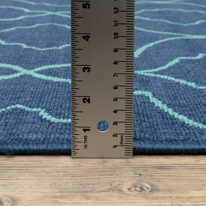 8' X 8' Blue Round Geometric Stain Resistant Indoor Outdoor Area Rug