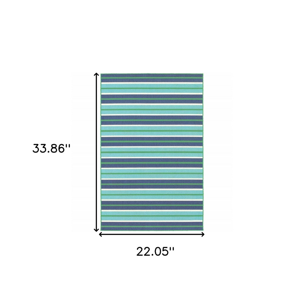 2' X 3' Blue and Green Geometric Stain Resistant Indoor Outdoor Area Rug