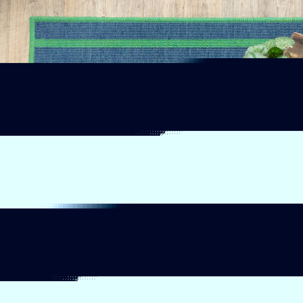 2' X 8' Blue and Green Geometric Stain Resistant Indoor Outdoor Area Rug