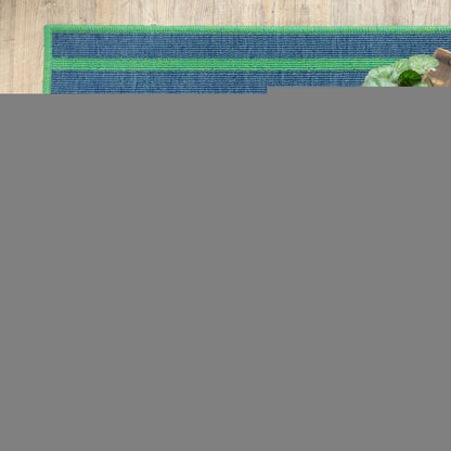 2' X 8' Blue and Green Geometric Stain Resistant Indoor Outdoor Area Rug